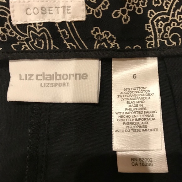 Liz Claiborne crop pants size 6, Black  Paisley - Picture 3 of 3